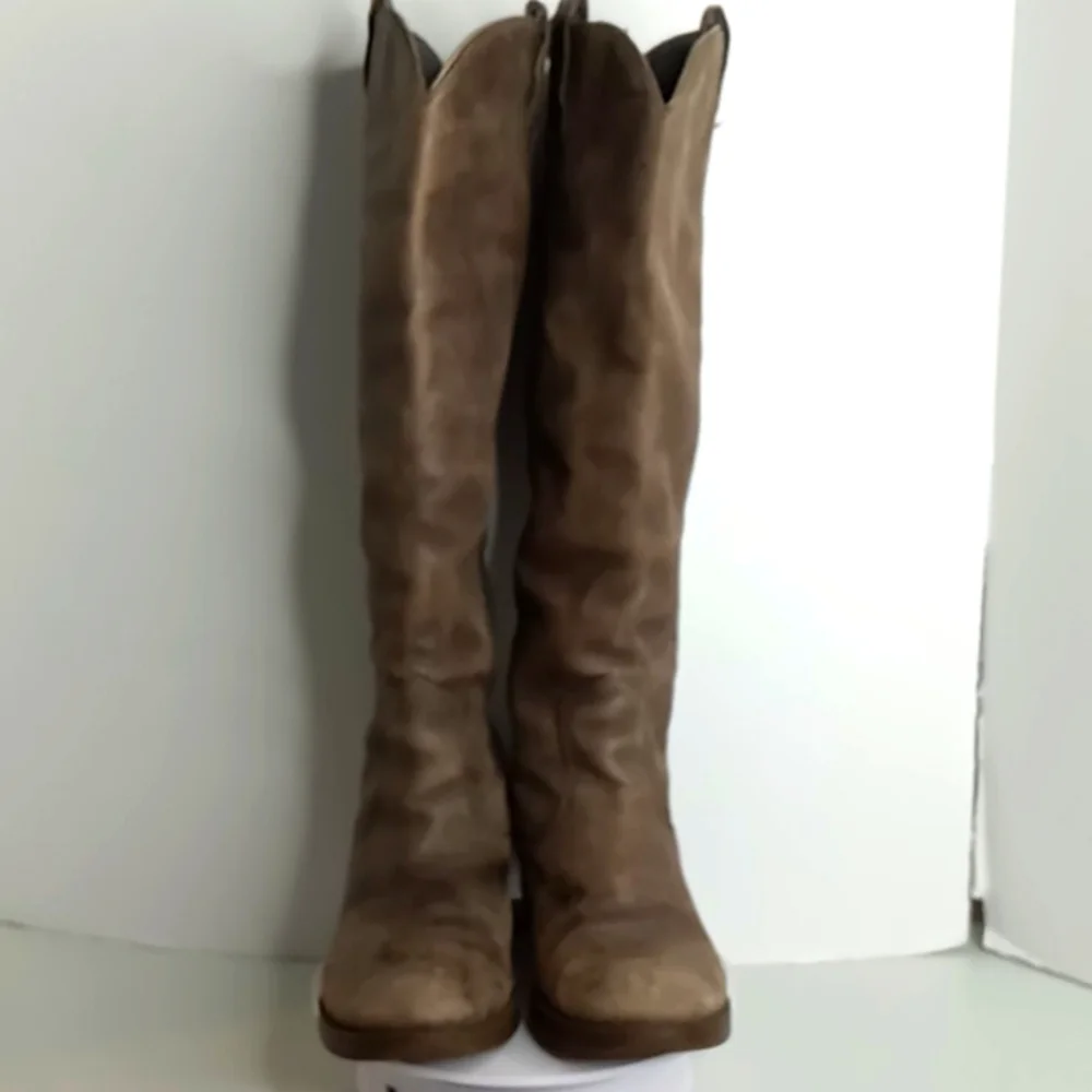 Lucky Brand Leather Knee High Distressed Boots -Hippie- Grey Distressed - 6.5 M